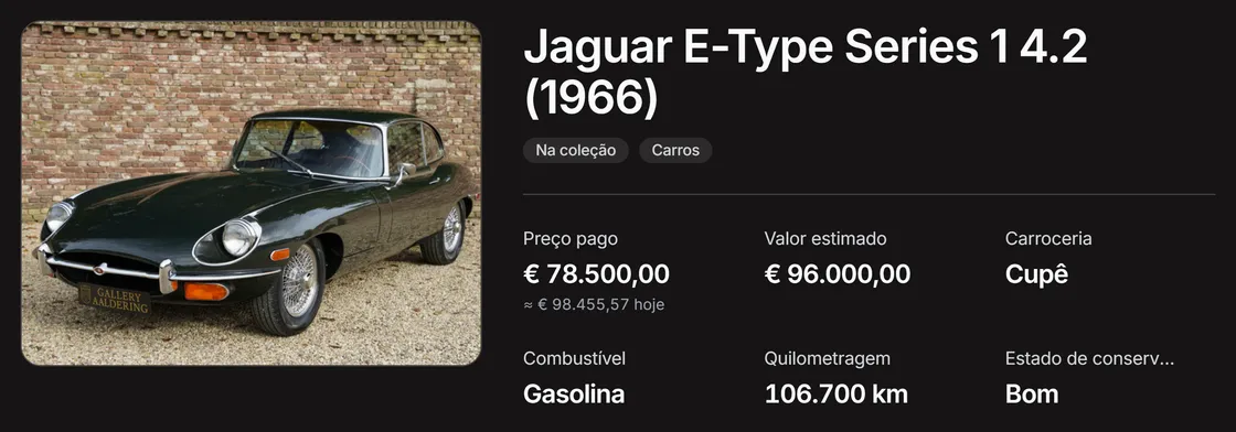 A tela de um item, com o preço pago e o valor corrigido pela inflação embaixo.